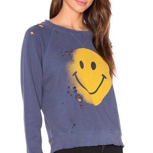 MOTHER Square Destroyed Pullover Sweatshirt Smiley "...My Happy Ending" Size M